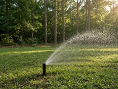 Septic spray head distributing treated water over a lawn